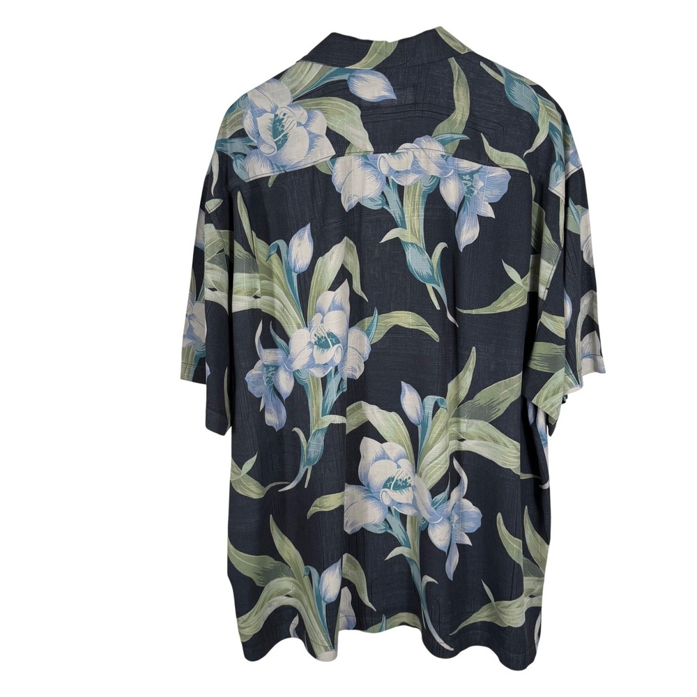 Tommy Bahama Mens XXL Silk Tropical Floral Camp Shirt Charcoal Short Sleeve - Picture 6 of 7